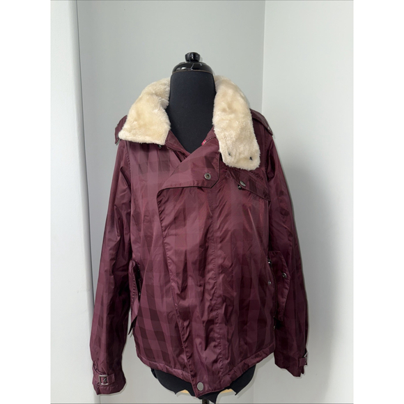Burton Women Size L Maroon Ski Snowboard Dutchess Insulated Jacket Hood Plaid - Picture 1 of 9